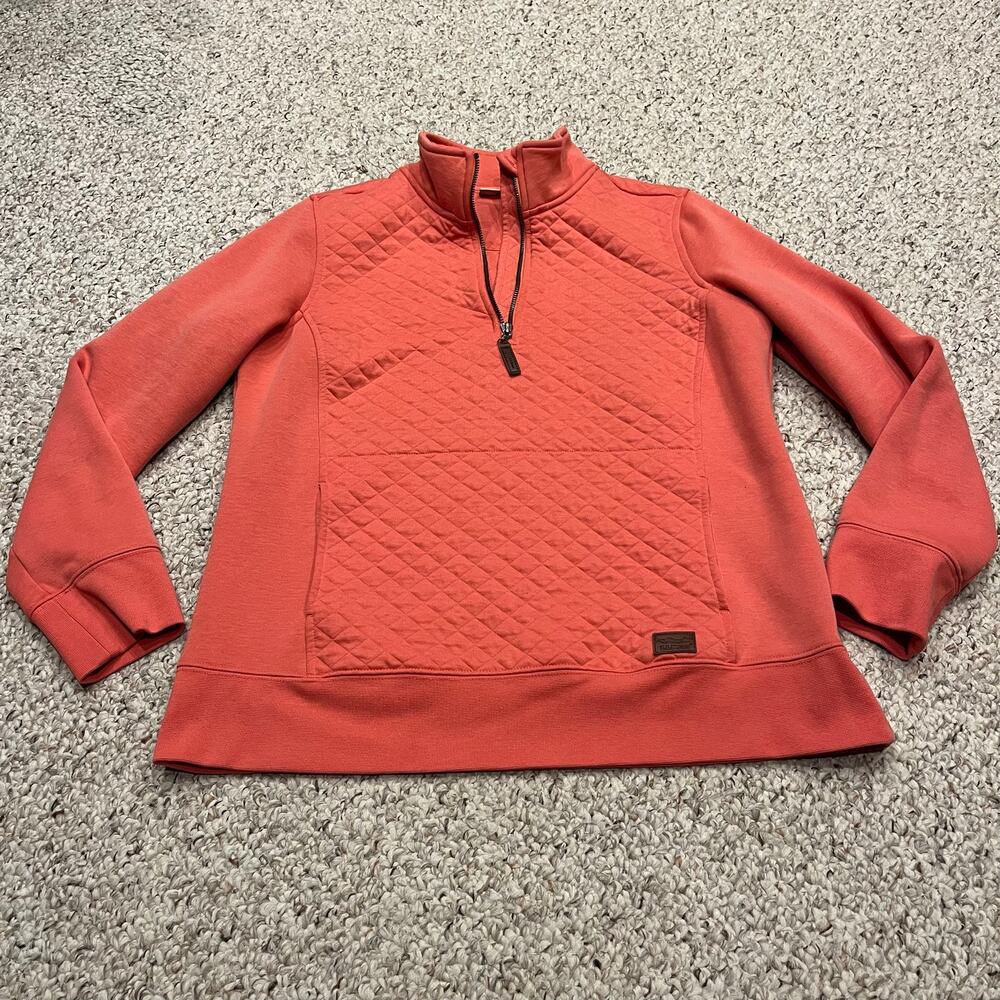 LL Bean Quilted Quarter Zip Pullover M Coral Pink Preppy Classic Casual Career